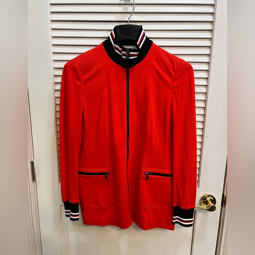 Red zip longline bomber, Per Se by Carlisle, size M/L